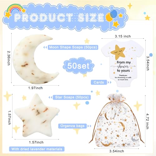 50 Set Baby Shower Favors Lavender Moon Star Soaps with Cards