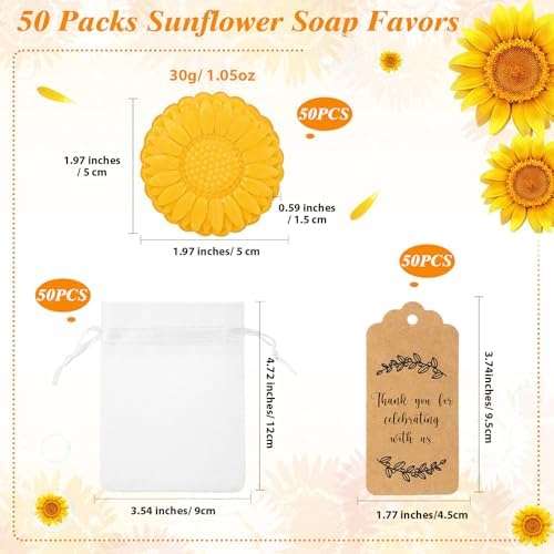 Demissle 50 Pack Sunflower Soap Favors Fall Wedding Decor