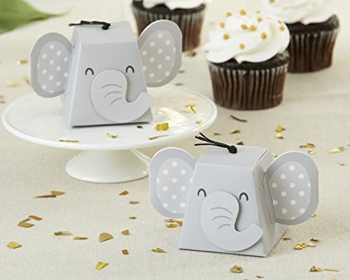 Kate Aspen Adorable Elephant Favor Box Set of 12 Grey Black