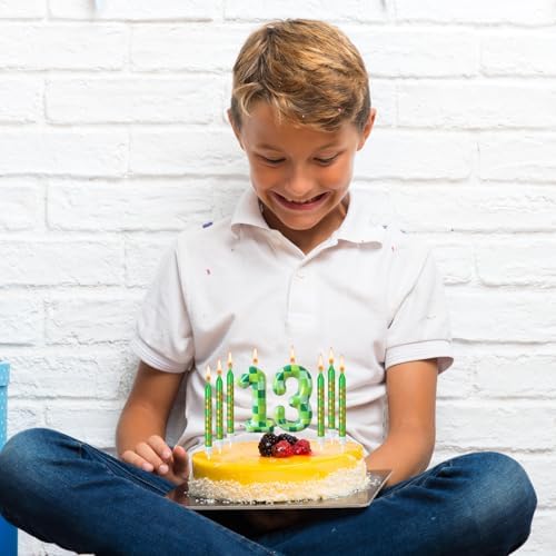 Zlongron 14pcs Green Pixel Birthday Candles