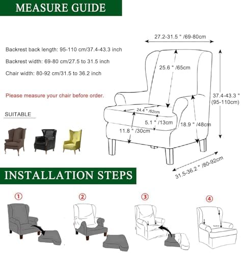 CRFATOP 2-Piece Stretch Wingback Chair Slipcover