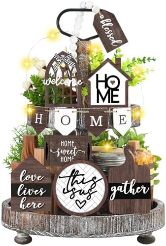 FairySandy 11 Piece Rustic Farmhouse Tiered Tray Decor Set