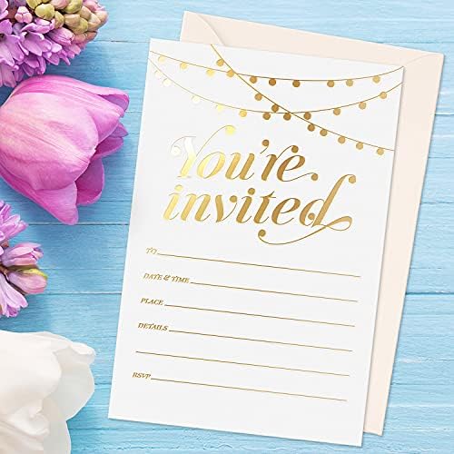 Sweetzer Orange 25 Gold Foil Invitations with Envelopes