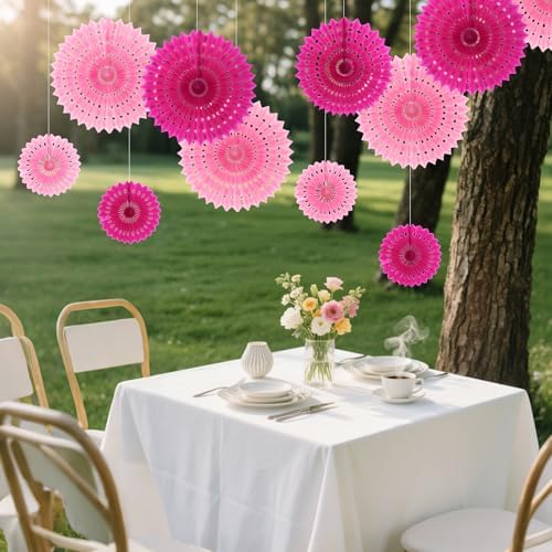 12Pcs Pink Honeycomb Paper Fans Wall Decor Set