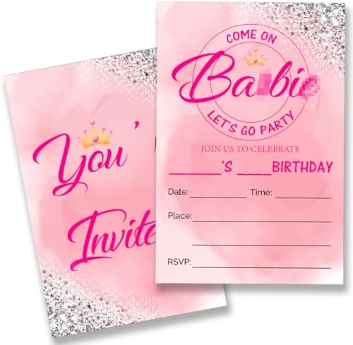 Pink Girl Birthday Party Invitations with Envelopes Set of 20