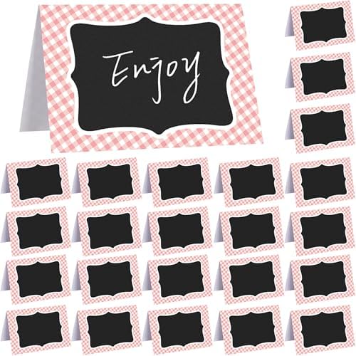 TaoBary 24 Pcs Pink Gingham Chalkboard Party Decorations