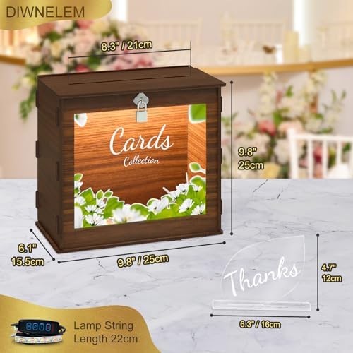 DIWNELEM Wooden Wedding Card Box with Lock and Light