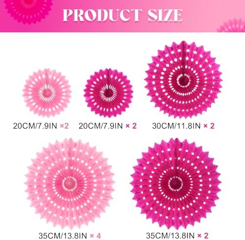 12Pcs Pink Honeycomb Paper Fans Wall Decor Set