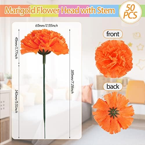 Syhood 50 Pcs Mexican Marigold Garland Decorations with Stems