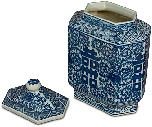 ChinaFurnitureOnline Blue and White Porcelain Tea Jar with Double Happiness Motif