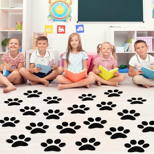 ReliThick 30 Pcs Large Paw Print Floor Decal Black