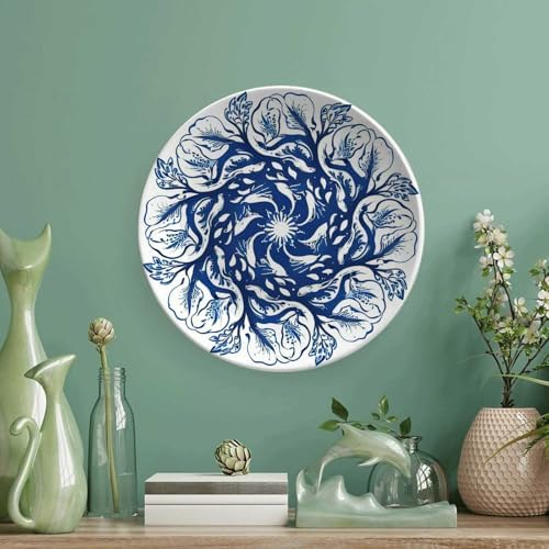 Blue and White Leaf Decoration Bone China Plate with Stand