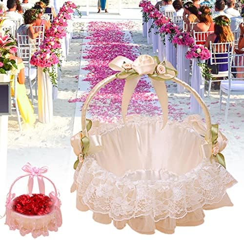 Flower Girl Basket with Bowknot and Lace Design