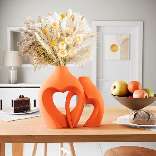 Zormon Orange Heart Shaped Ceramic Vase Set of 2