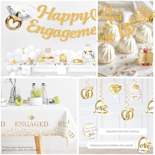Gold White Engagement Party Decor Set for 25 Guests