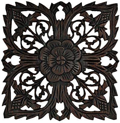 AeraVida Elegant Blossom Carved Teak Wood Wall Art