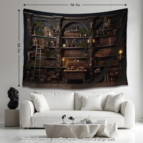 Medieval Bookshelf Tapestry 80x60 Wall Hanging 1