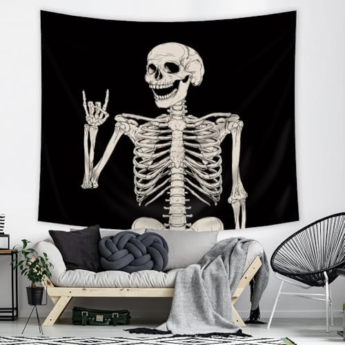 Riyidecor Skull Skeleton Tapestry Wall Hanging 51x59 Inch