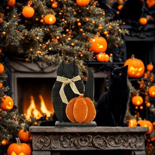 Diamond Star Halloween Black Cat Pumpkin Wooden Decor