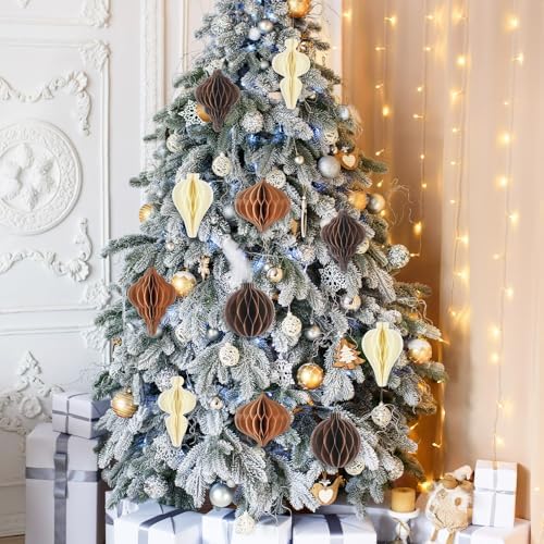 12 Pcs Christmas Honeycomb Ornament Neutral Brown Decor