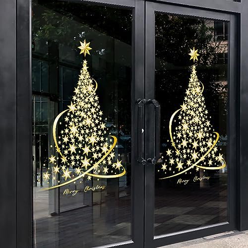 Cityhermit Golden Christmas Tree Window Stickers for Glass