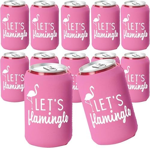 Lets Flamingle Can Coolers Set of 12 Pink White