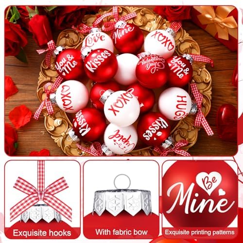 Hotop 18 Pcs Valentines Day Ball Ornament Set