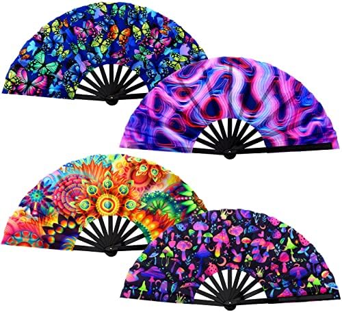 BBTO 4 Pcs UV Glow Clap Fans for EDM Music Festival Dance