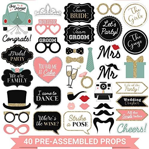 Fully Assembled Wedding Photo Booth Props Set of 40 1