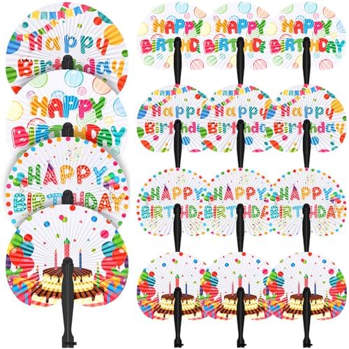 Taiyin 12 Pack Happy Birthday Folding Fans Decorative Party Supplies