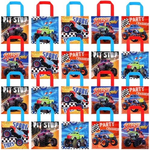 Pinkunn 20 Pcs Truck Themed Tote Bags with Handles