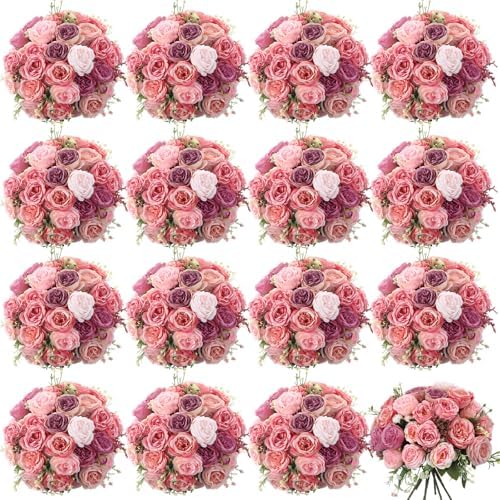 Geosar 16 Bundle Artificial Peonies Flowers for Decoration