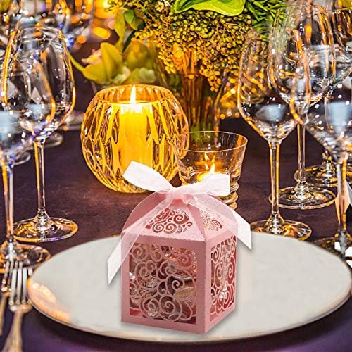 100 Pack Pink Wedding Favor Boxes with Ribbons