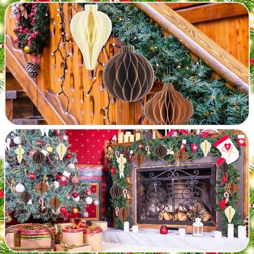12 Pcs Christmas Honeycomb Ornament Neutral Brown Decor