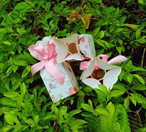 50 Pcs Floral Pattern Candy Boxes with Light Pink Ribbons 1
