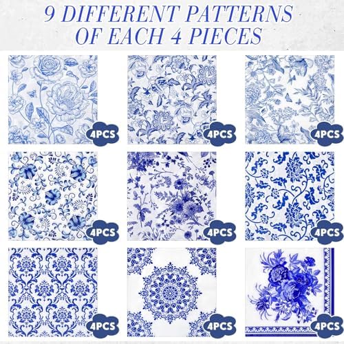 Crtiin 36 Pack 9 Styles Decoupage Napkins Assorted Floral