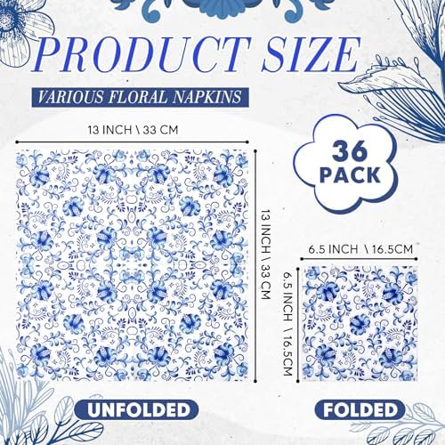 Crtiin 36 Pack 9 Styles Decoupage Napkins Assorted Floral