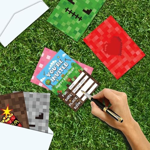 Pixel Birthday Invitations with Envelopes and Stickers
