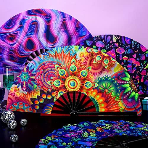 BBTO 4 Pcs UV Glow Clap Fans for EDM Music Festival Dance