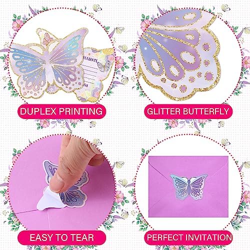 Hotop 24 Butterfly Birthday Invitations with Envelopes and Stickers